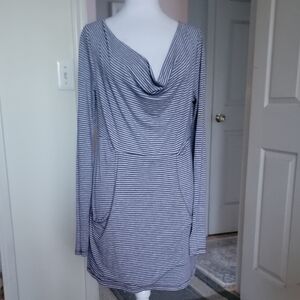 Striped Long Sleeve Cowl Neck Dress